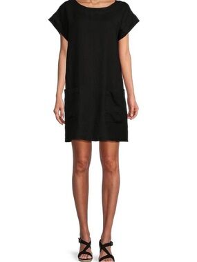 SOFT Cap Sleeve black Pocket mod shift MINI DRESS or TUNIC Size S - M/ multi EUC
